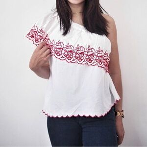 ASOS Cotton Embroidered One Shoulder Top Size 6